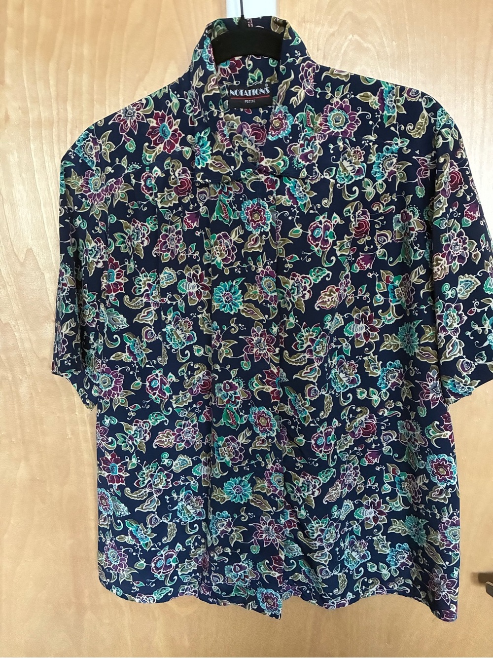 Notations Navy Floral Short-Sleeve Button-Down Shirt with Teal & Purple Accents